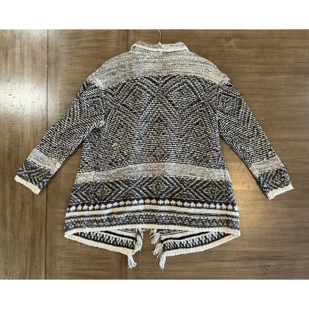 J. Jill Sweater Fringe Trim Open Cardigan Wool Blend Western Chunky Boho Size SP